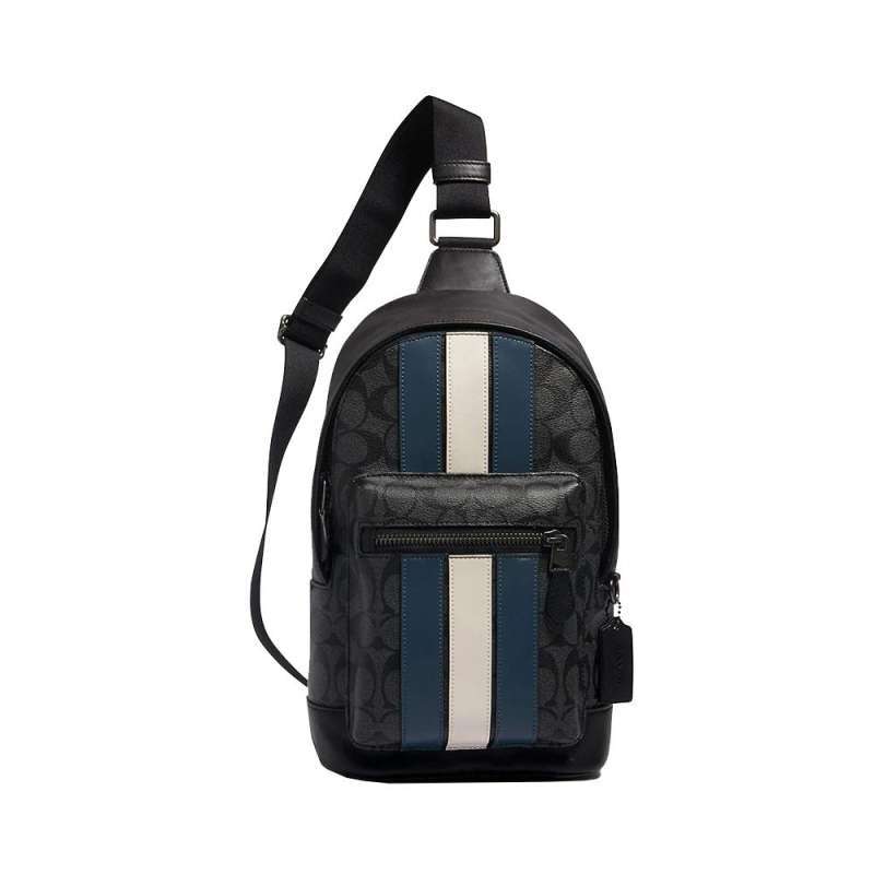 Jual Coach Westpack Sling Varsity Bag Signature Charcoal Denim Chalk