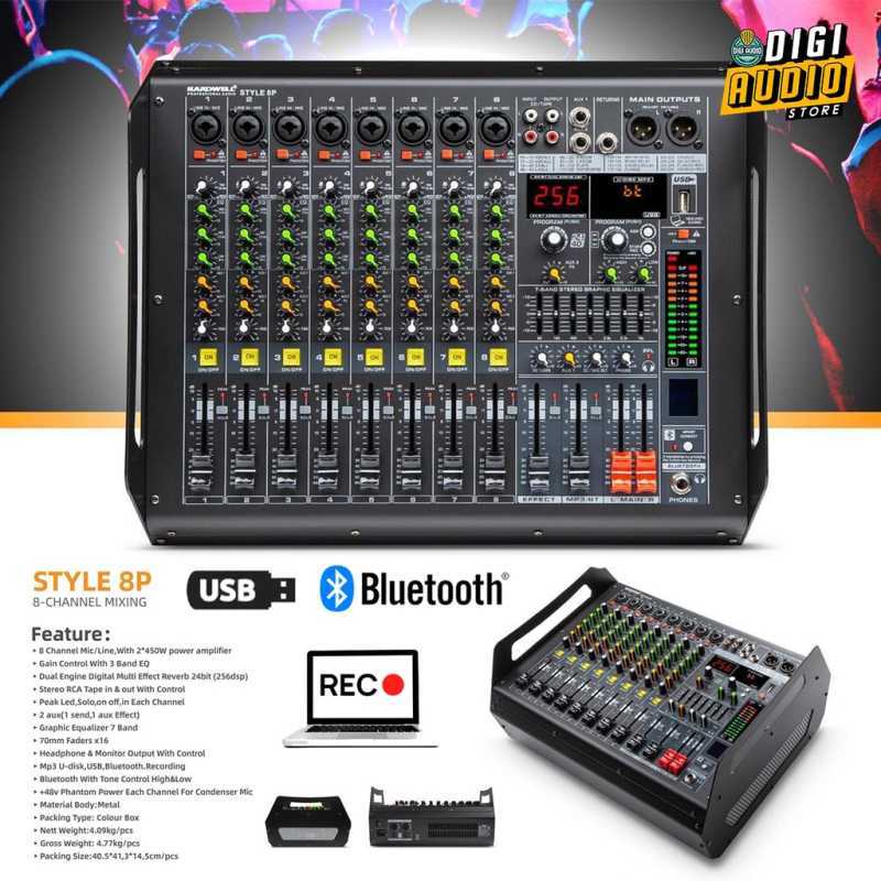 Jual Power Mixer Audio 8 Channel Speaker output Amplifier 2 x 450 Watt HARDWELL STYLE 8P