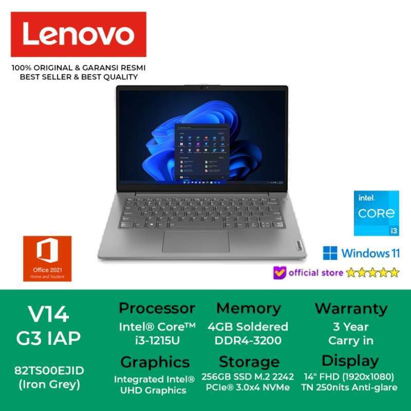 Promo Lenovo Laptop V14 G3 Iap / Intel Core I3 1215u / 4gb Ram / 256gb ...