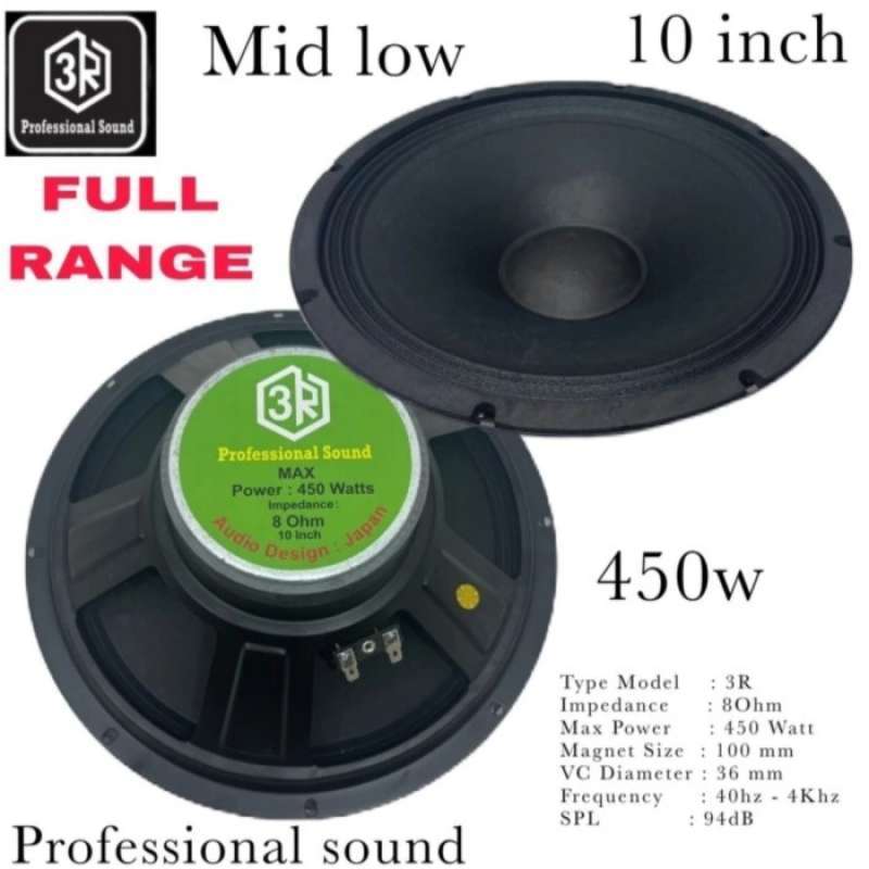 Promo Speaker Component 3r 10 Inch Full Range 450 Watt Black