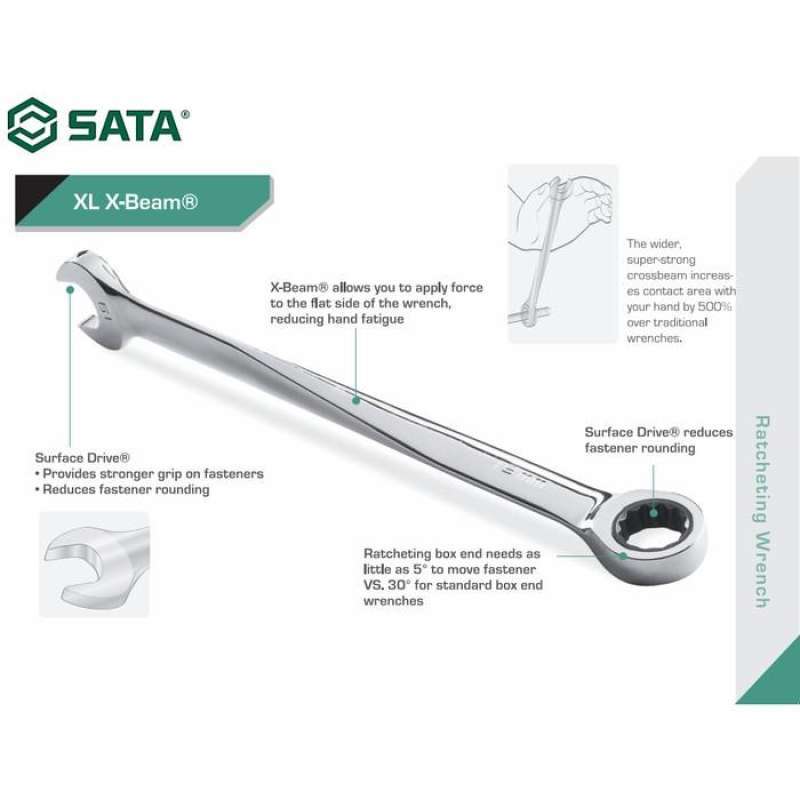 Jual Kunci Ring Pas Ratchet Anti Sakit 19 Mm 46312 X-beam Wrench Sata ...