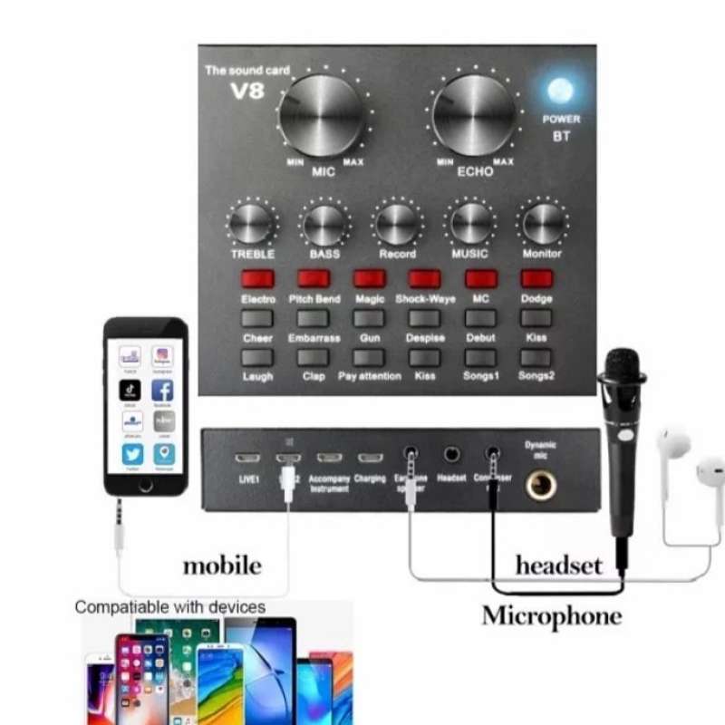 Carte Son Externe V8 Bluetooth – Changeur De Voix 112 Effets, Mixeur Live Pour Streaming, Gaming, Karaoké