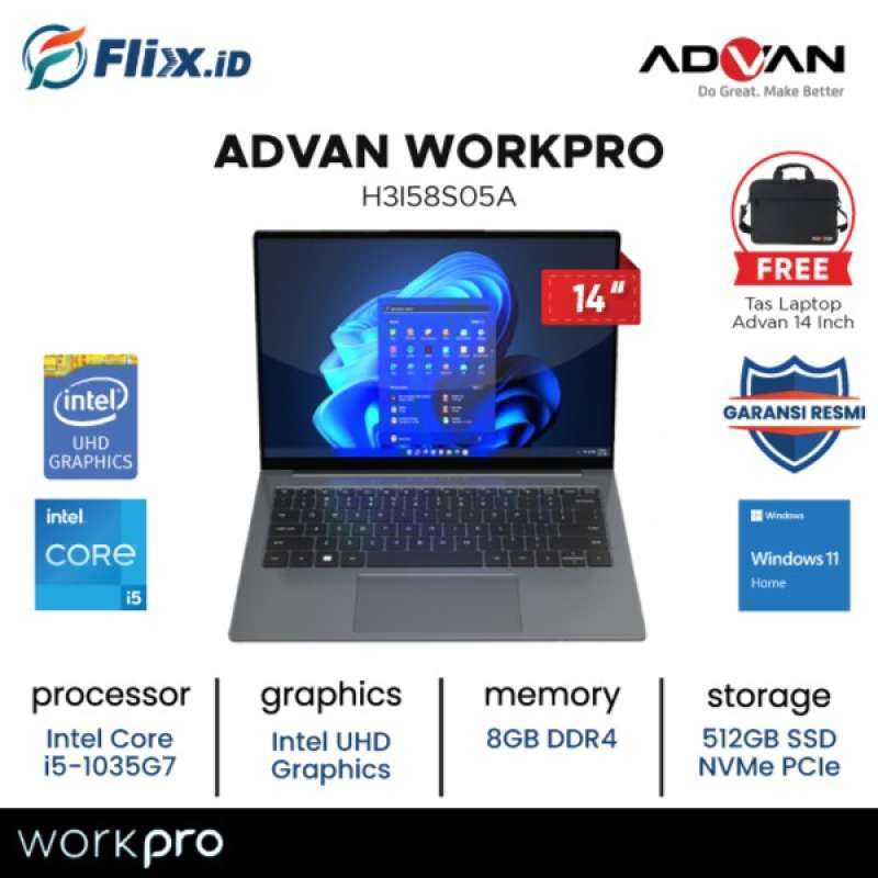 ADVAN LAPTOP WORK PRO CORE i5-1035G7 8GB 512 SSD 14