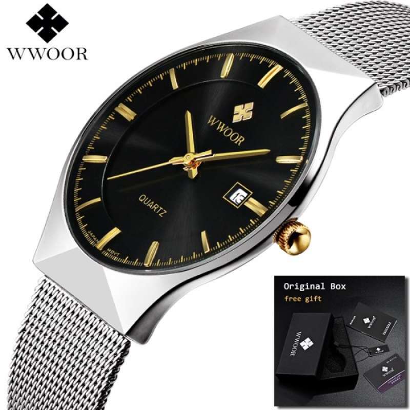 Wwoor Ultra Tipis Fashion Pria Jam Tangan Top Brand Mewah