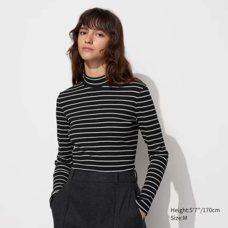 Jual Uniqlo T shirt Rib Kaos Pullover Wanita Kerah Tinggi High Neck Lengan Panjang Garis Black L Di Seller G124ce Grogol 2 Kota Jakarta Barat Blibli