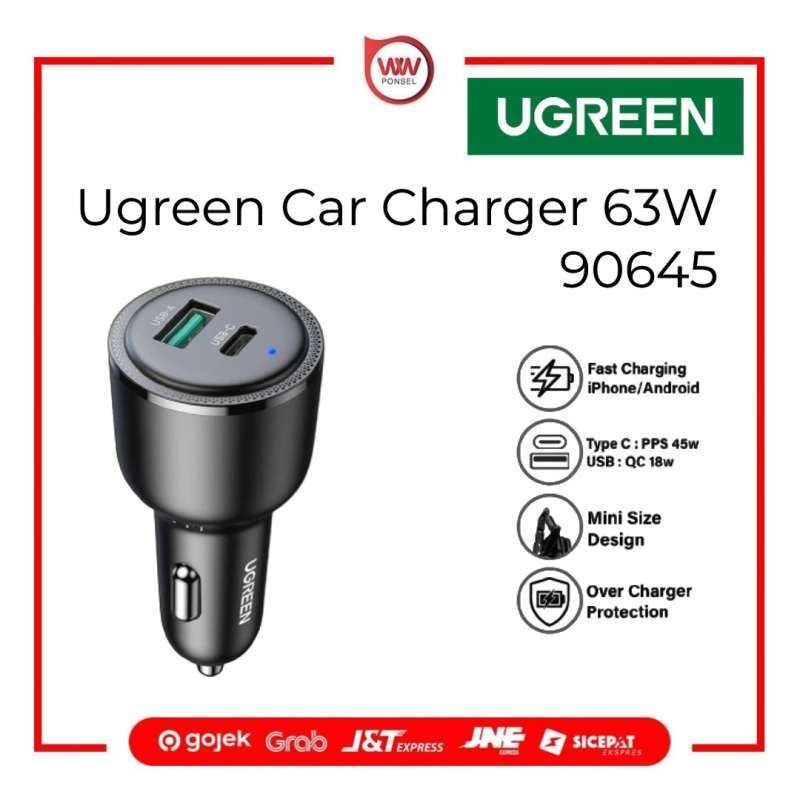 Ugreen 90645 Car Charger Dual Port USB A Type C PD QC Fast Charging 63W