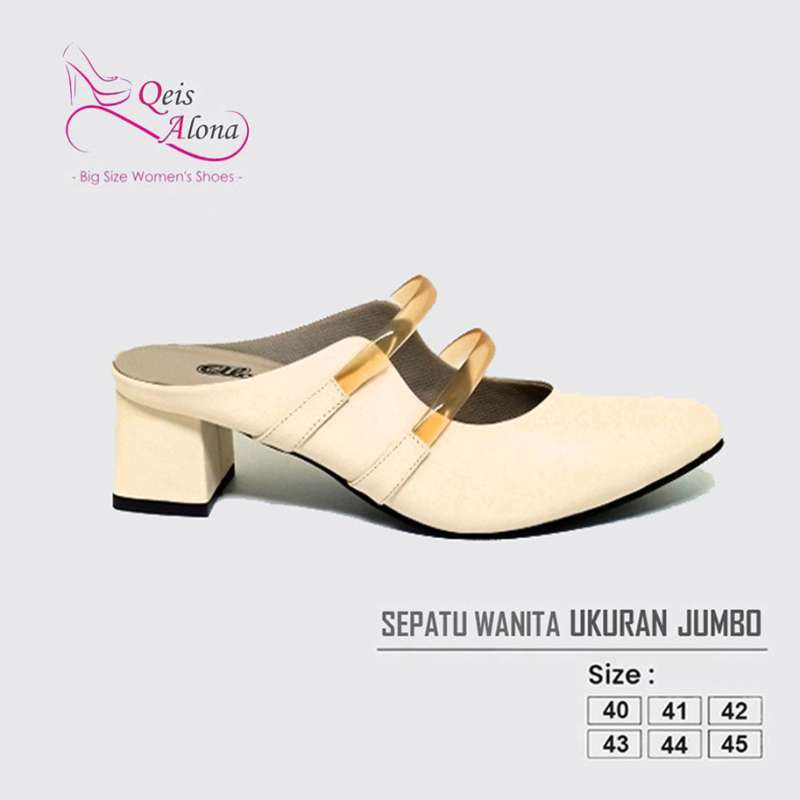 Sepatu Wanita Slide Classic Big Size Cream Heels Mules Wedding Pesta Jumbo  40-45