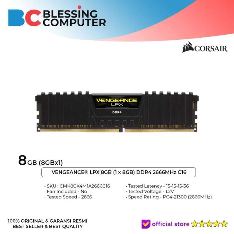 RAM 8GB CORSAIR VENGEANCE DDR4 8GBx1 2666MHz CMK8GX4M1A2666C16