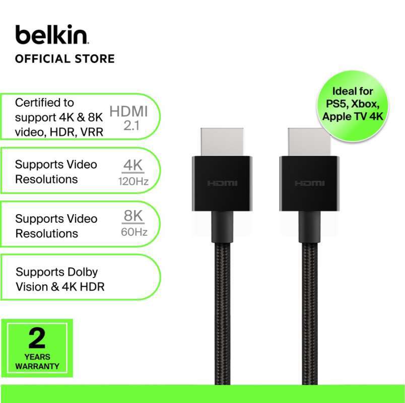 Belkin AV10176bt 8K High Speed HDMI Braided Cable (apple tv  4k,xbox,playstation)