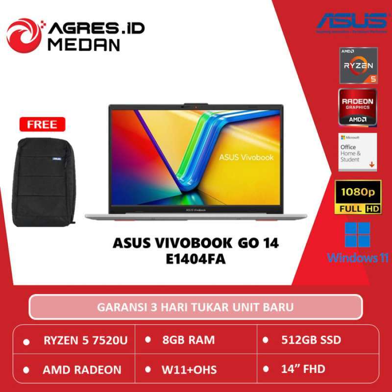 ASUS VIVOBOOK GO 14 Medan dengan Prosesor Ryzen 5 dan Grafis AMD, Layar 14 FHD untuk Pelajar dan Pekerja. Ideal untuk Tugas Harian dan Hiburan