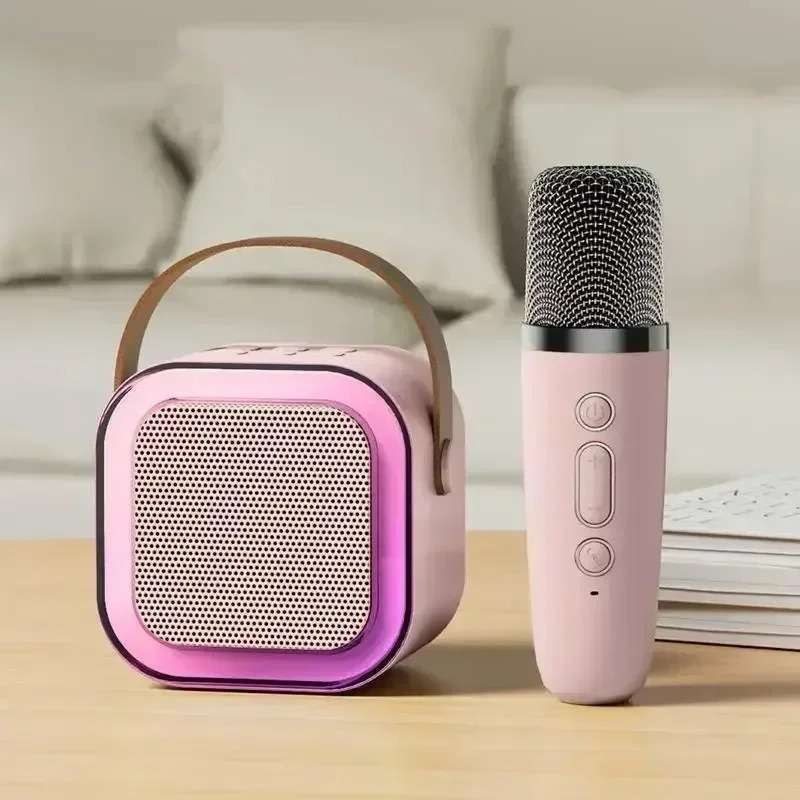 MEODY Portable Mini Bluetooth Karaoke Speaker with RGB Lights and Wireless Microphone, Ideal for Family Gatherings, Picnics, and Camping Adventure