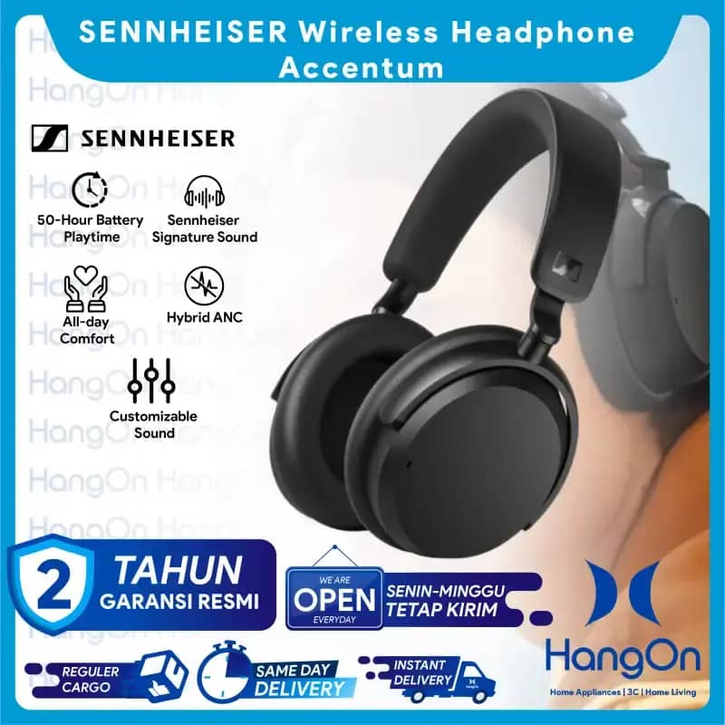 SENNHEISER Accentum Wireless Headphone Tanpa Kabel 50 Hours Runtime Headset  with Active Noise Cancellation Hybrid ANC