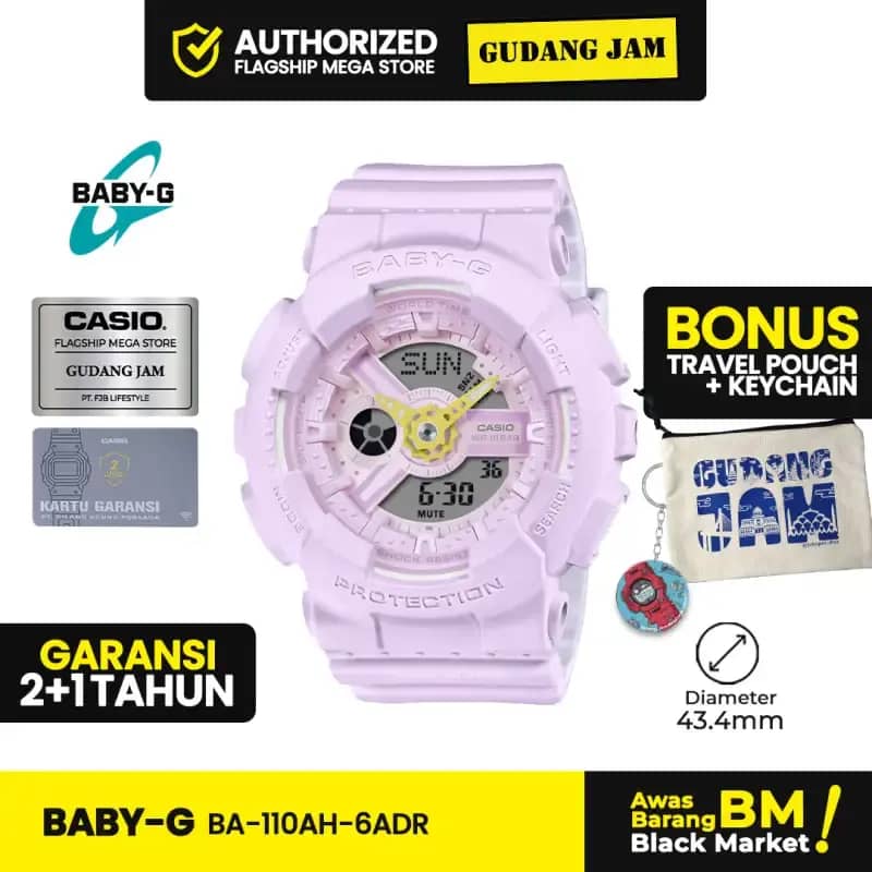 Jam Tangan Baby-G Wanita BA-110AH-6ADR Analog Digital Purple Resin Band