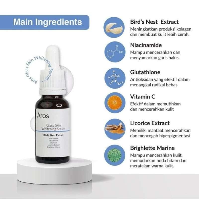 Promo AROS Glass Skin Whitening Serum 20ml Bird Nest Extract Brightening Diskon 23 di Seller