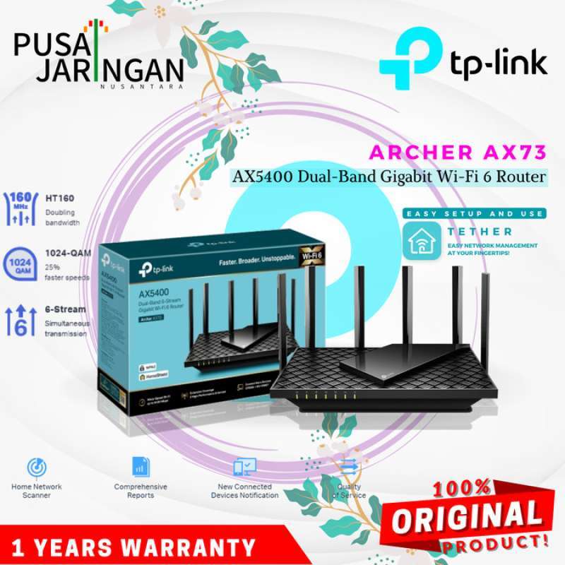 Promo Archer AX73 AX5400 Dual Band Gigabit WiFi 6 Router TPLink AX73 ...