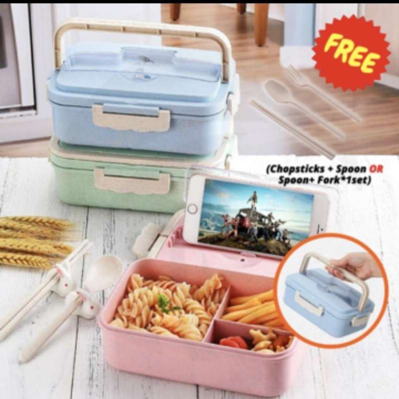 Jual Kotak Makan Jerami Lunch Box Gandum Wheat Tempat Bento Alat Sendok