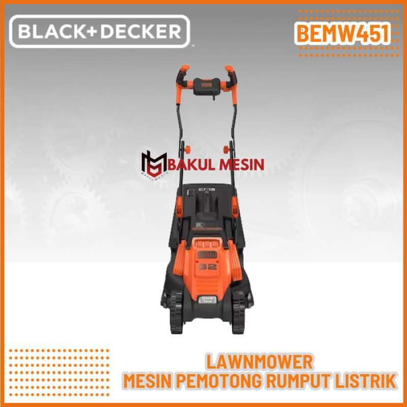 Black Decker BEMW451BH Electric Lawn Mower with Bicycle Handlebar Handle (1200 W, 32 cm Cutting Width, 3-Way Axial Height Adjustment, 35 L Collector Box, Ideal for Small Gardens