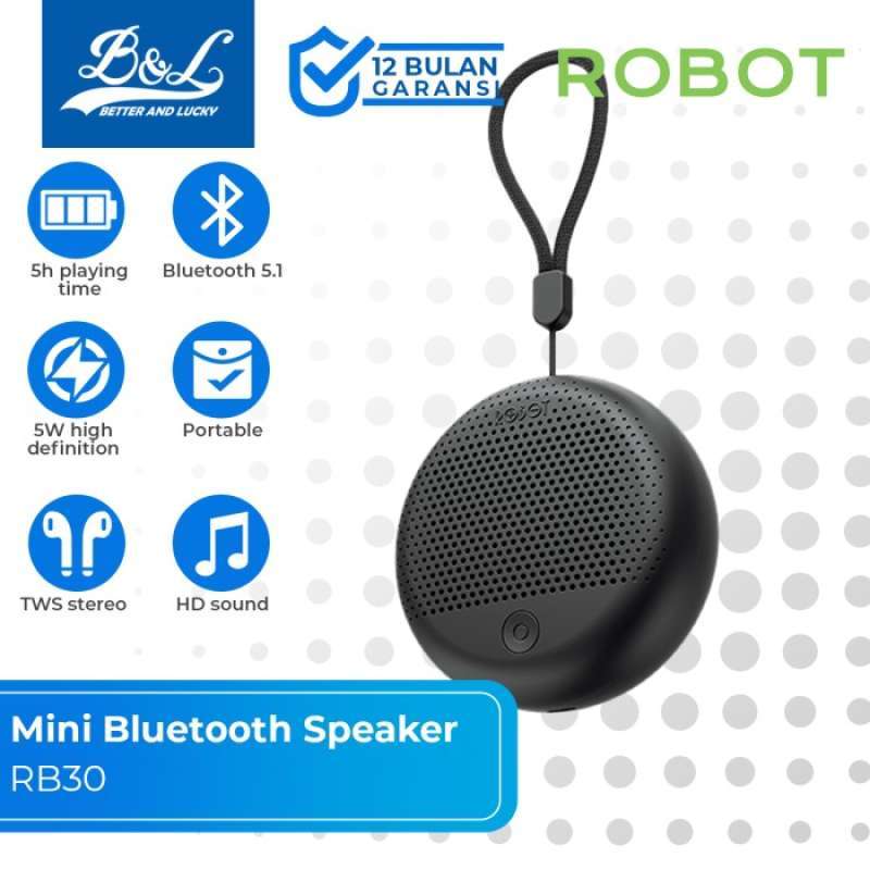 ROBOT RB30 Mini Wireless Speaker Bluetooth 5.1 with Portable TWS Stereo, 230g Lightweight Design, Ideal for Music Lovers and On-the-Go Entertainment