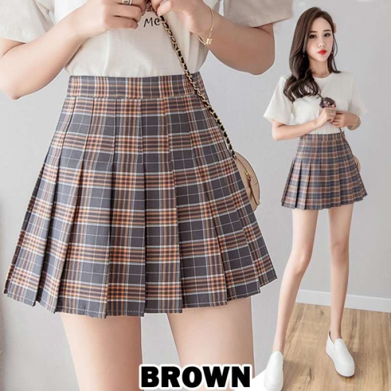 Brown plaid skirt 5xl cheap