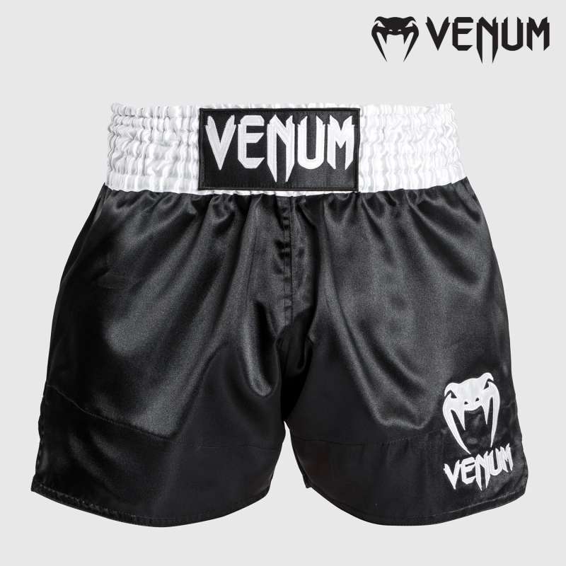 Celana Muay Thai Venum Classic Muay Thai Shorts Black/White/White - Main Image