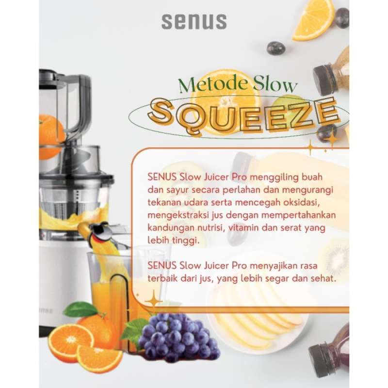 Jual Senus Slow Juicer Pro Pengekstrak Buah Tanpa Ampas Mudah