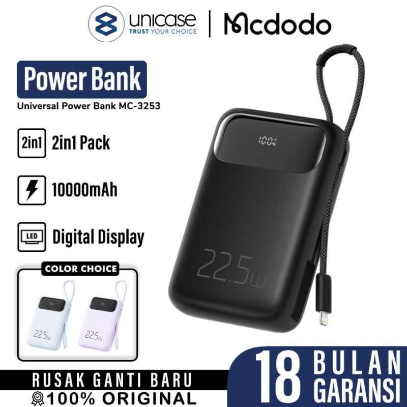 Powerbank Cable Lightning 22.5W MCDODO 10000mAh PD QC Fast Charging