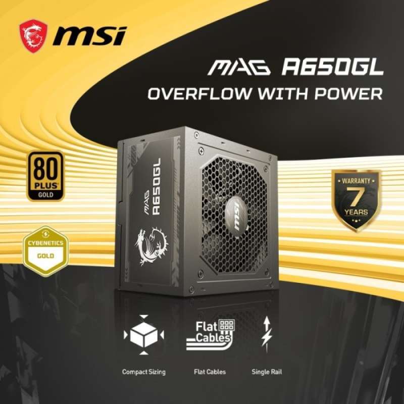 MSI MAG 750W Power Supply 80 Plus Gold -Native 16 Pin Connector Design -Full Modular Design - 7