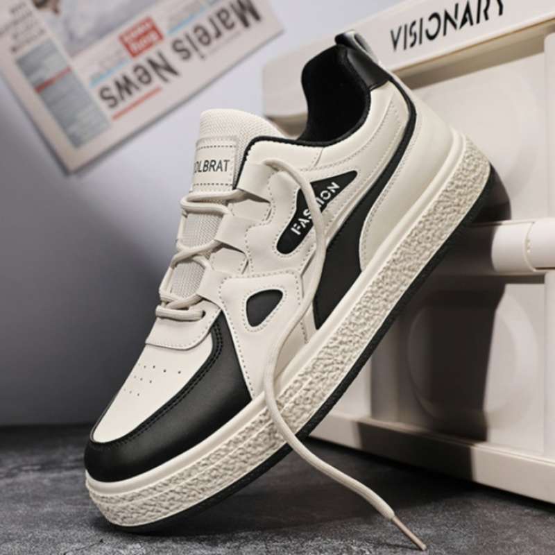 COLINFASH Sepatu Sneakers Pria Bahan Kulit Sintetis Warna Putih Coklat  Hitam Size 39 Size 44 Olahraga Kuliah Kerja Fashion Import