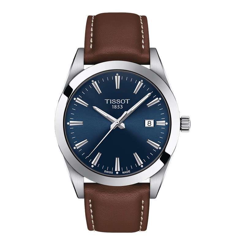 Jam Tangan Pria TISSOT T-Classic Gentleman Men Blue Dial  Brown Leather Strap