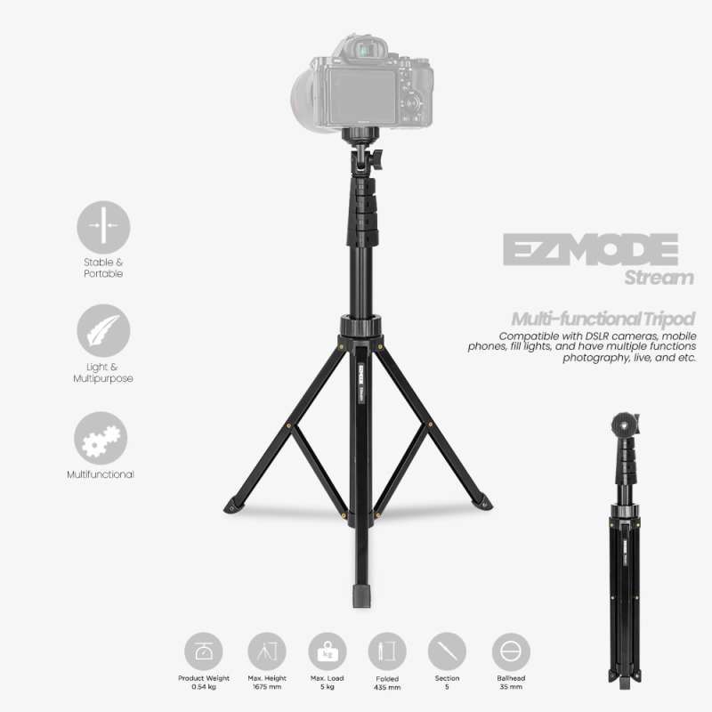 EZMODE Stream Aluminum Video Tripod for Camera, Smartphone and IPhone