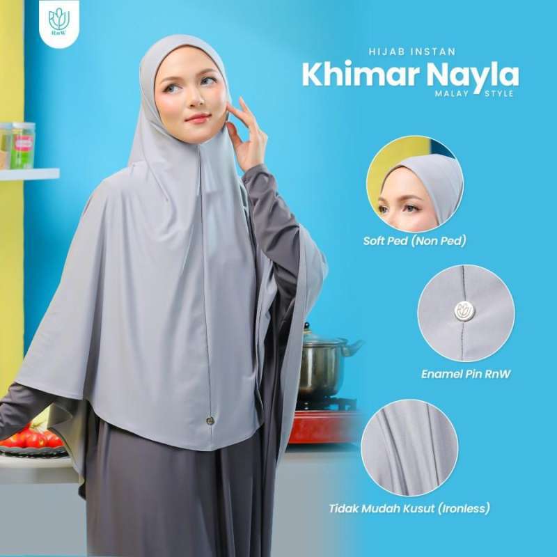 RnW Khimar Nayla Khimar/Hijab Instan Malay Style Size XL  (Syar'i/Menutup)