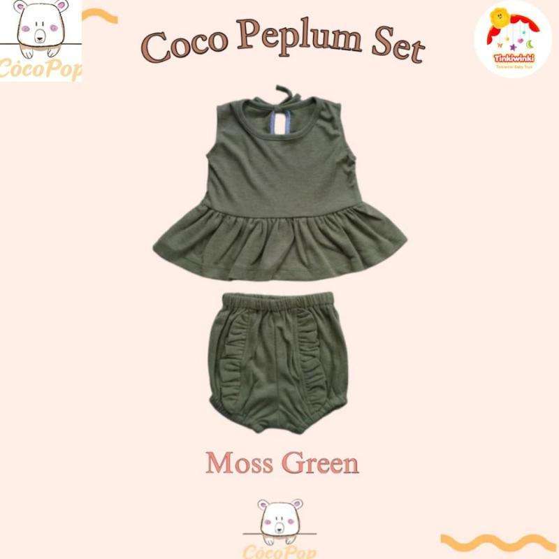 Cocopop Baby Coco Peplum Baju Rok Dress Cotton Set Baju Bayi Perempuan  Moss Green L