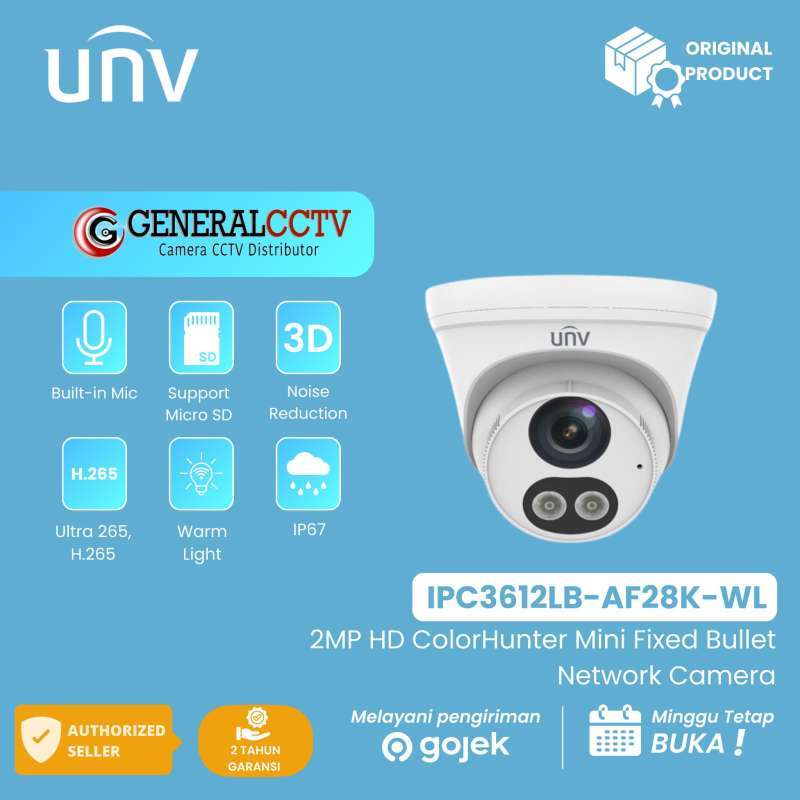 Uniview IP Camera IPC3612LB-AF28K-WL 2MP UNV Built In-MIC COLOR HUNTER