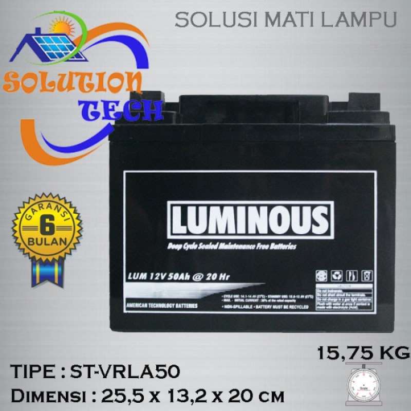 Promo Aki Kering / Baterai VRLA 50ah Luminous AGM Deep Cycle Diskon 23%