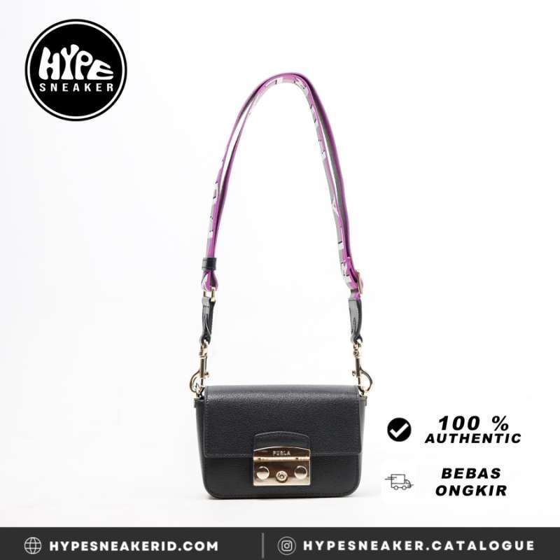 Tas FURLA METROPOLIS BLACK TEXT STRAP SHOULDER BAG 100 ORIGINAL