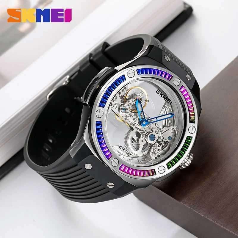 Jam Tangan Mechanical Pria Automatic Movement M032 Aneh Pria Casual Jarum Divigo Tangam Terbaru Hitam Tali Tgn Kalep Tanga Minimalis Mall Bulat Kl IH