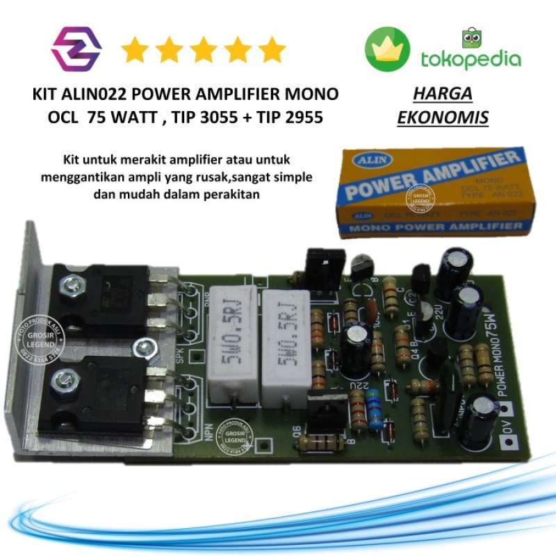 Jual Kit Power Amplifier Mono Ocl 75 Watt Alin 022 Tip 3055 + Tip 2955