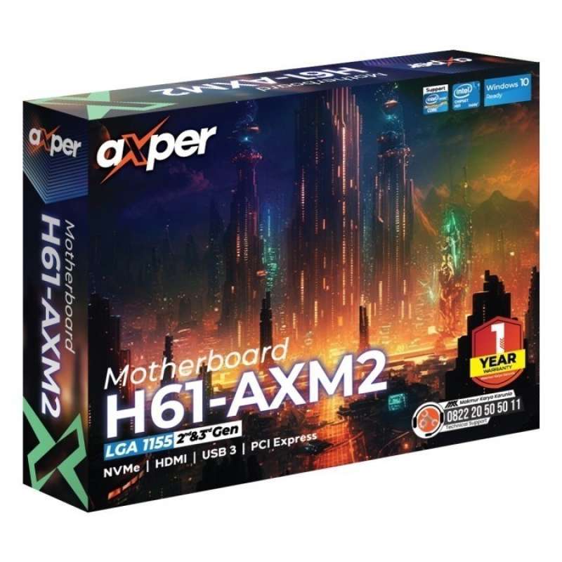 Promo Axper H61-axm2 Motherboard Lga 1155 Ddr3 Nvme Hdmi Usb 3 Pci ...