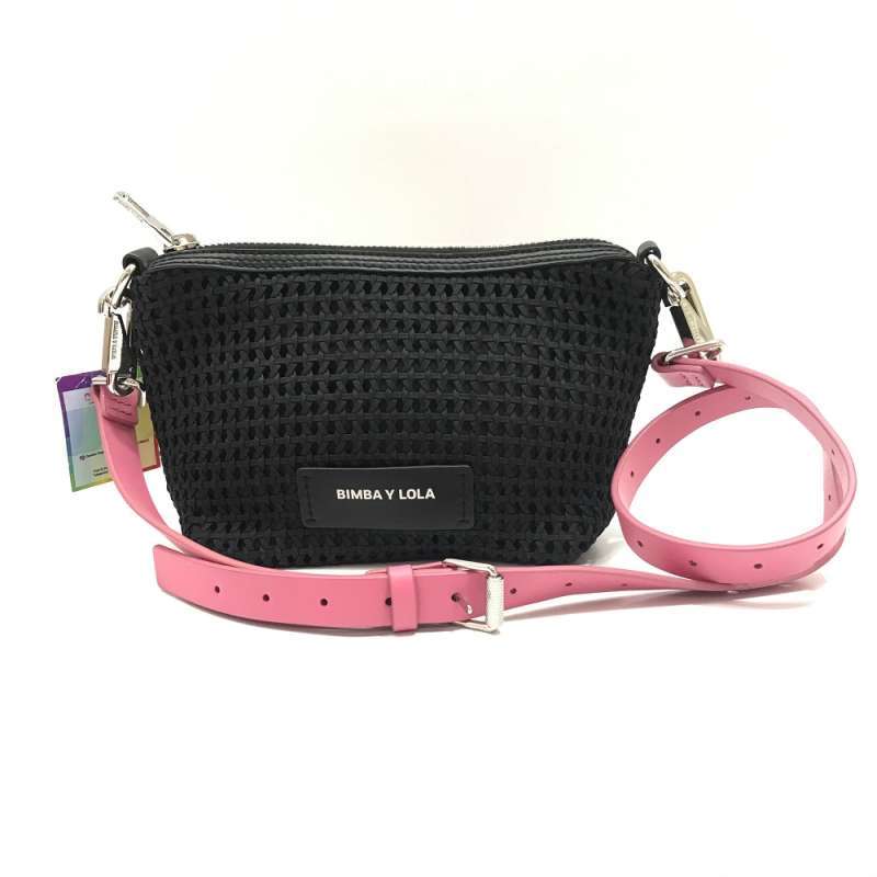 Bimba Y Lola Crossbody Woven Black Pink Strap