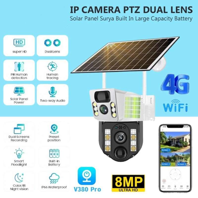 Dual Lens Wireless Solar Panel Security Camera 4K 8MP Dual Lens