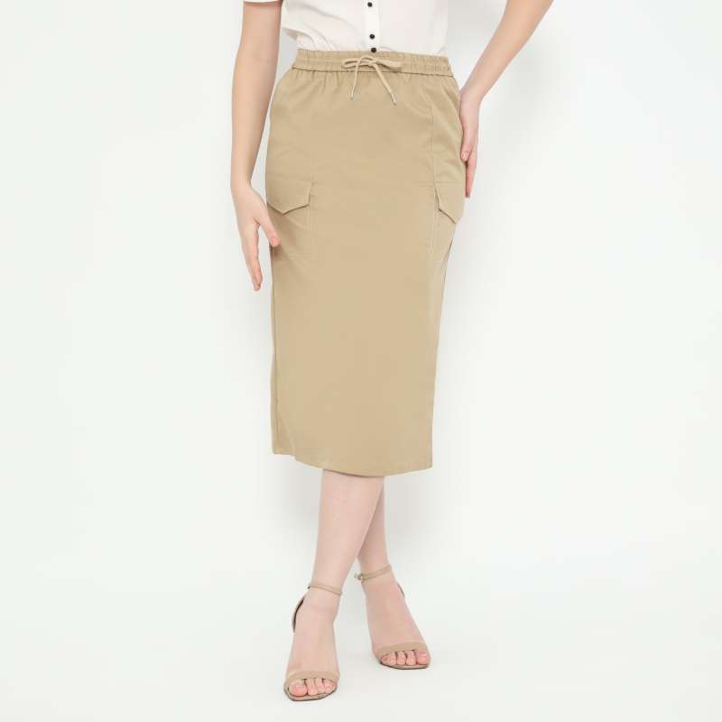 Promo Mineola Alexa Beige Cotton Midi Skirt One Size Diskon 44