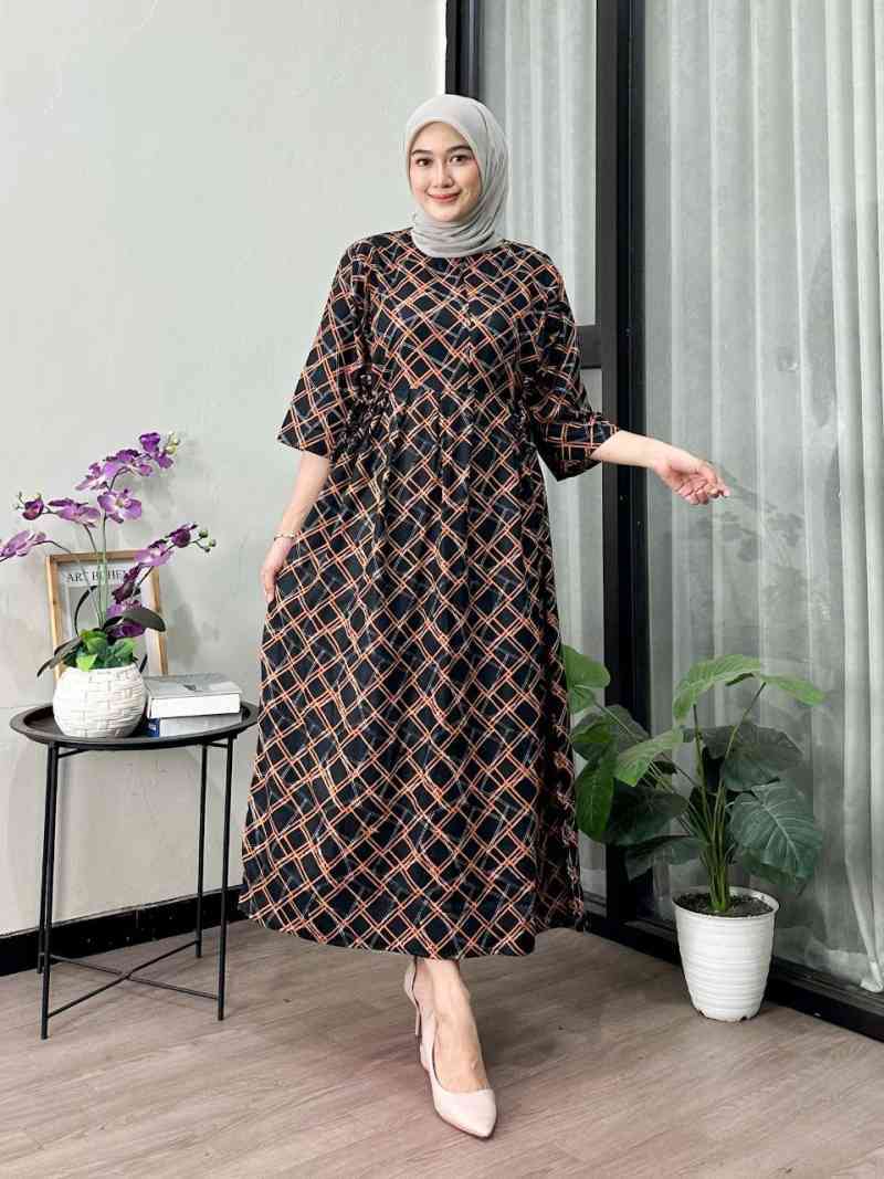 Longdress chibi square gamis panjang wanita busui dress panjang hitam manis  midi dress batik dress lengan 3/4