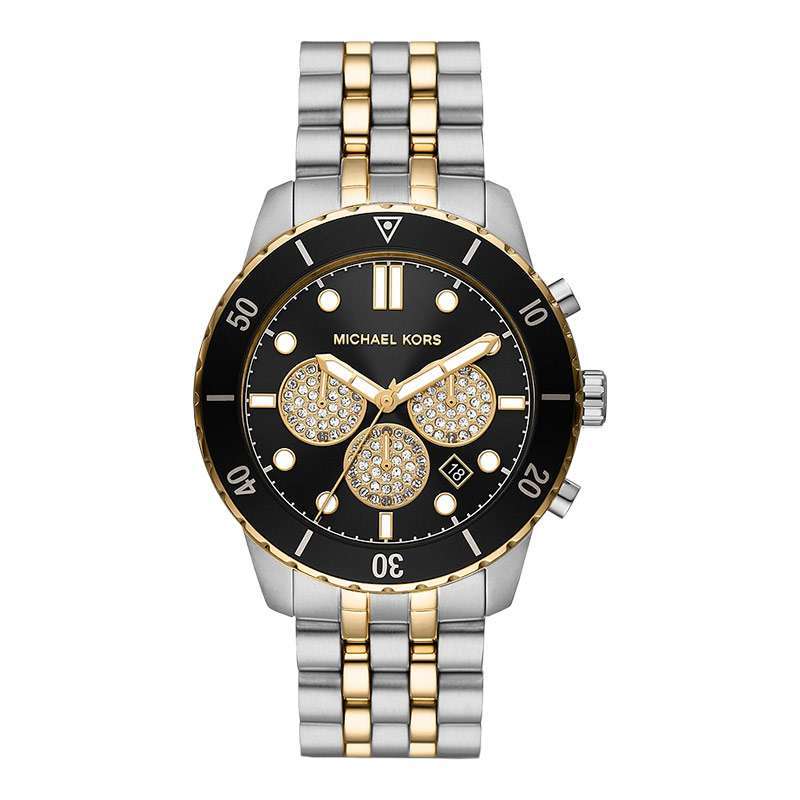 Promo Jam Tangan Pria Michael Kors Outlet Cunningham MK8964 Chronograph Men Black Dial Dual Tone