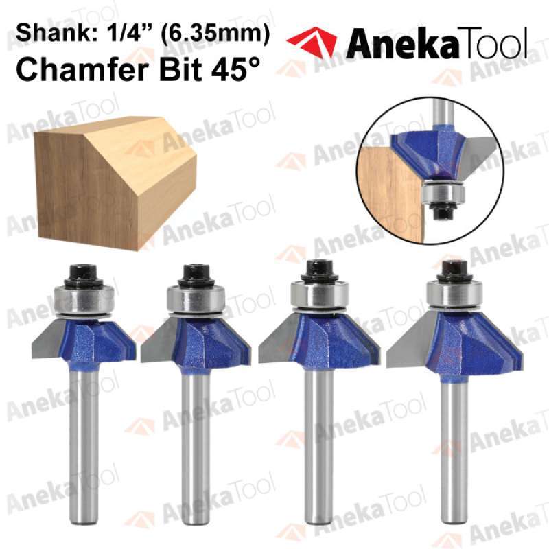Promo MATA ROUTER 45 CHAMFER BIT BEVEL TRIMMER SHANK 1/4 INCH (6.35MM ...