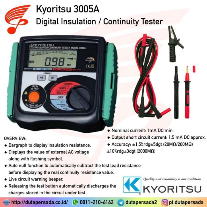 Promo Kyoritsu 3005A Digital Insulation / Continuity Tester Diskon 23% ...