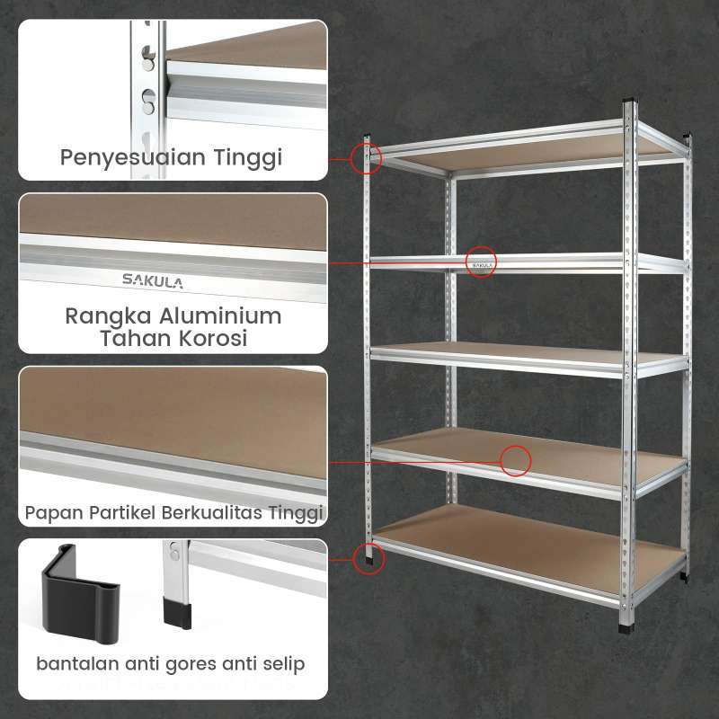 Promo Rak Besi Siku 5 Susun Gratis Kak - 5-Hitam-90X30X180 Diskon 55% ...