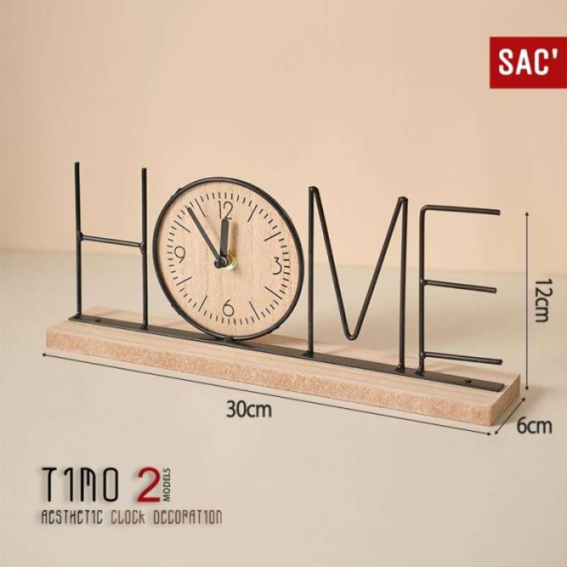 Promo Timo Aesthetic Wood Clock Jam Meja Duduk Kayu Frame Besi Unik