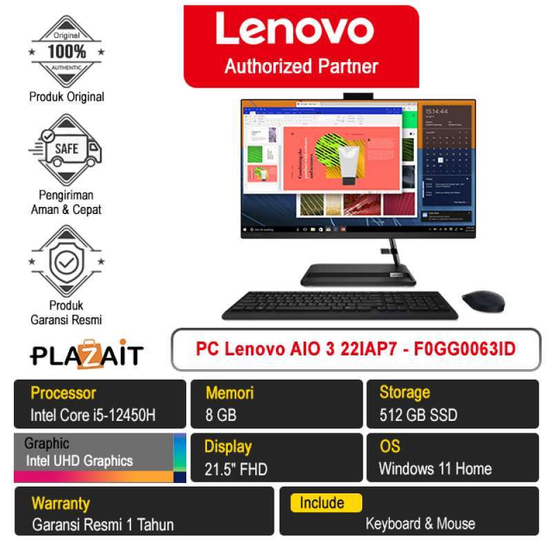 Promo Pc Lenovo Aio 3 22iap7 - 63id 6did /intel Core I5-12450h/8gb ...