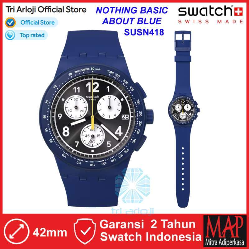 SWATCH SUSN418 NOTHING BASIC BLUE Jam Tangan Pria Analog Chronograph Swiss  Made