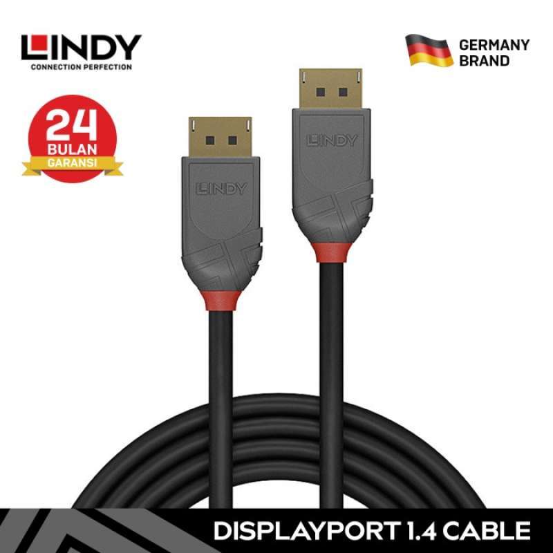 LINDY DisplayPort 1.4 Kabel 2m Anthra Line - 8K Unterstützung & 3-fach Geschirmt